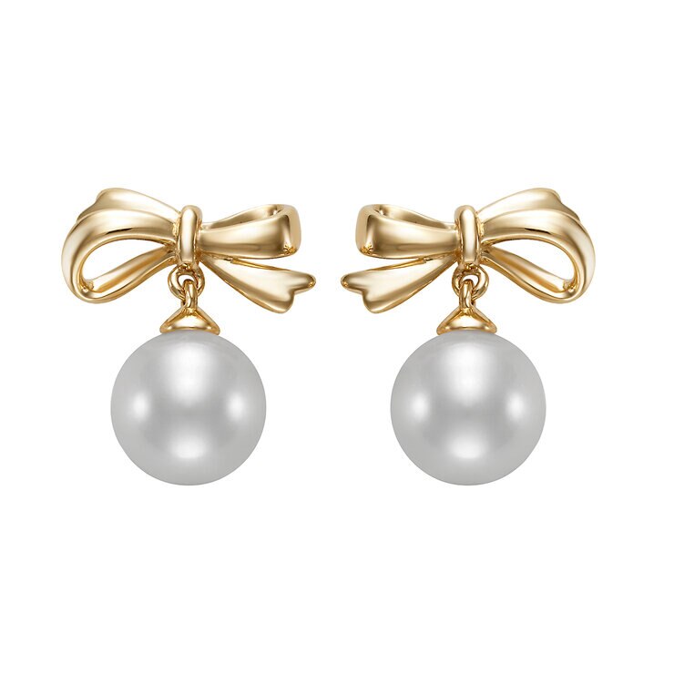 Aretes de Perlas Cultivadas Agua Dulce, 6.5-7.0mm, Oro Amarillo de 14K — Imagen 2 de 4