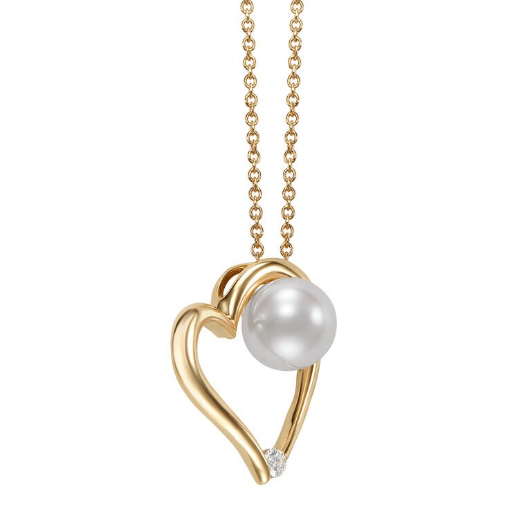 Dije de Perla Cultivada, 7-7.5mm, Con Diamante .053ctw, Oro Amarillo de 14K — Imagen 2 de 4