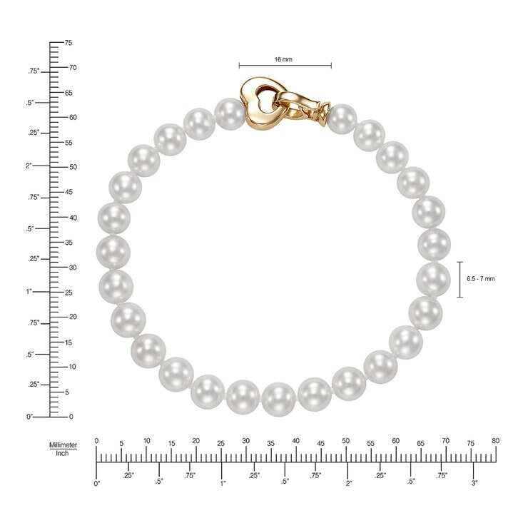 Pulsera de Perlas Cultivadas 6.5-7.0mm, Oro Amarillo de 14k — Imagen 2 de 4