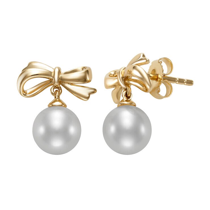Aretes de Perlas Cultivadas Agua Dulce, 6.5-7.0mm, Oro Amarillo de 14K — Imagen 1 de 4
