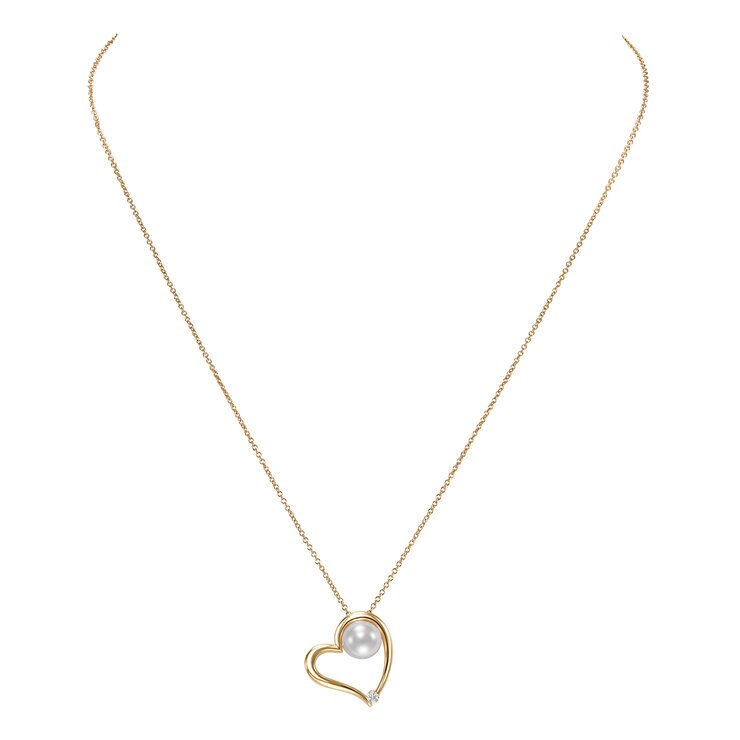 Dije de Perla Cultivada, 7-7.5mm, Con Diamante .053ctw, Oro Amarillo de 14K — Imagen 3 de 4