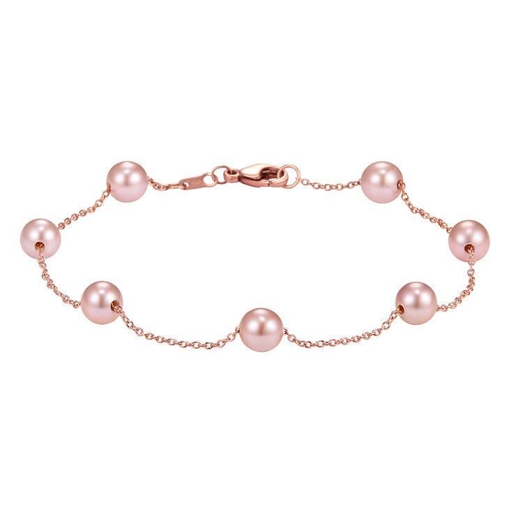 Pulsera de Perlas Cultivadas Agua Dulce, Rosas, 5.5-6.0mm, Oro Rosa de 14K — Imagen 1 de 4
