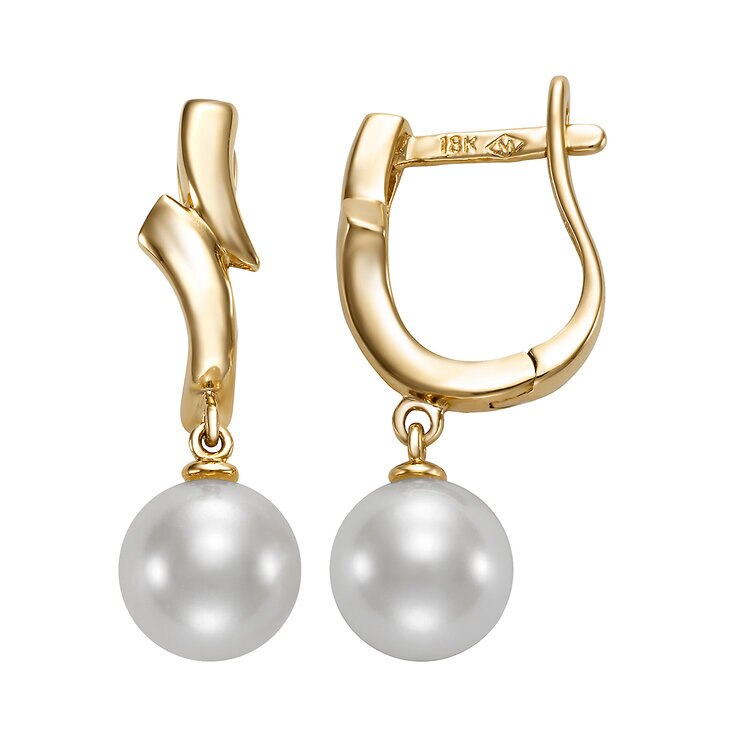 Aretes de Perlas Cultivadas Agua Dulce, 7.0-7.5mm, Oro Amarillo de 14K — Imagen 4 de 4