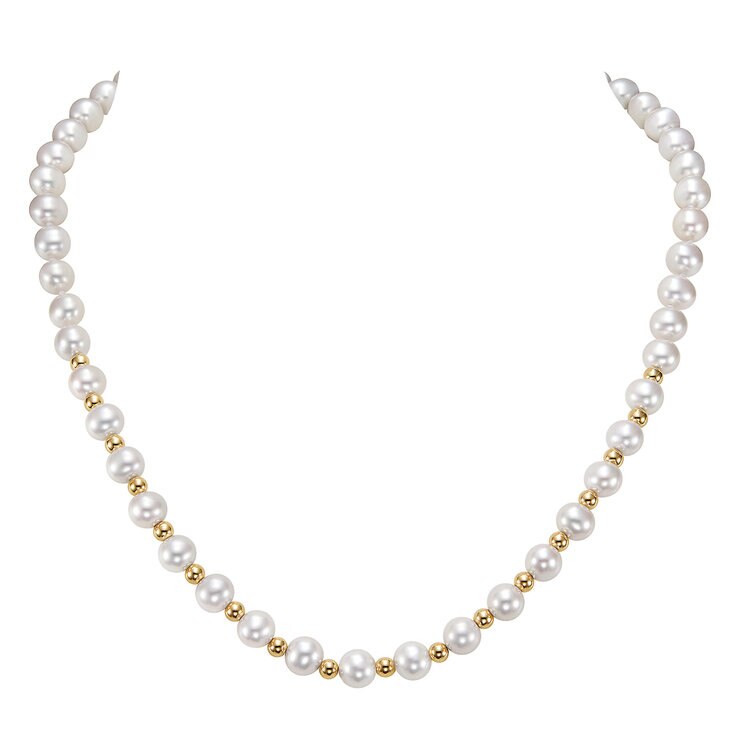 Collar de Perlas Cultivadas, 7-7.5mm, Oro Amarillo de 14K