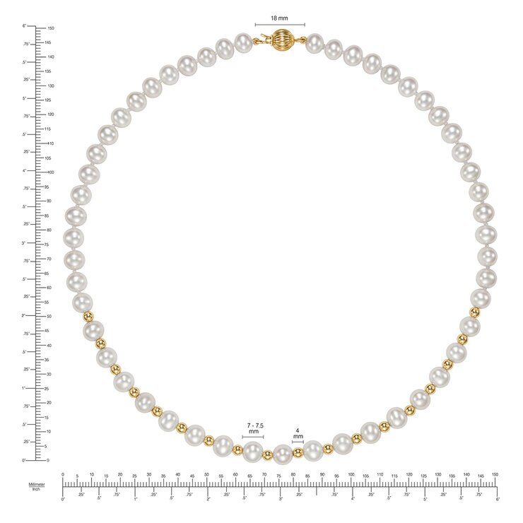 Collar de Perlas Cultivadas, 7-7.5mm, Oro Amarillo de 14K — Imagen 4 de 4
