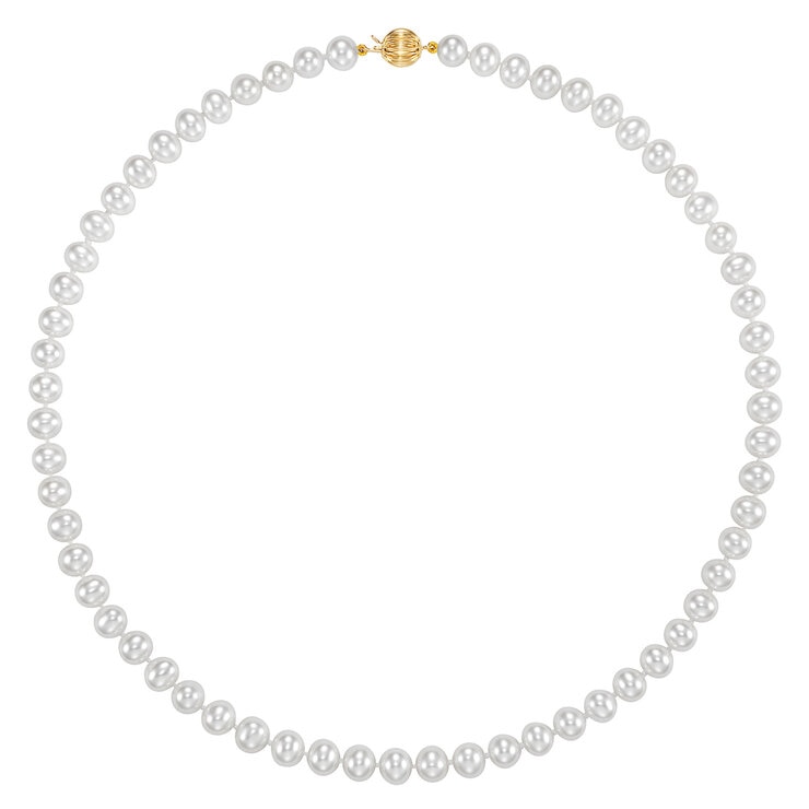 Collar de Perlas Cultivadas, 6.5-7.0mm, Oro Amarillo de 14K — Imagen 3 de 4