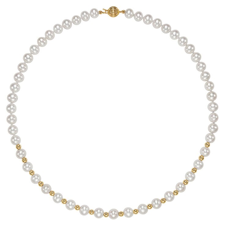 Collar de Perlas Cultivadas, 7-7.5mm, Oro Amarillo de 14K — Imagen 2 de 4