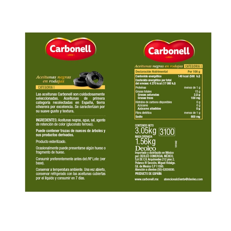 Carbonell Aceitunas Negras En Rodajas 3.05 Kg — Imagen 3 de 4