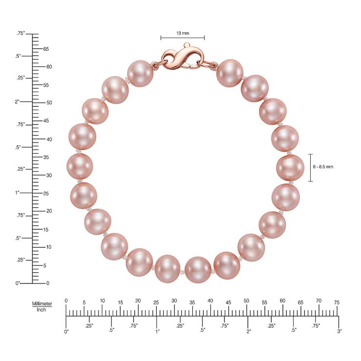 Pulsera de Perlas Rosas Cultivadas 8-8.5mm, Oro Rosa de 14k — Imagen 4 de 4