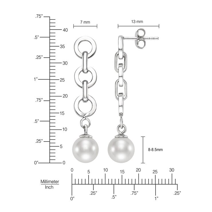 Aretes de Perlas Cultivadas, Oro Blanco de 14K — Imagen 2 de 4