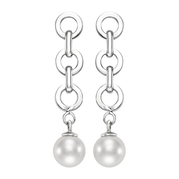Aretes de Perlas Cultivadas, Oro Blanco de 14K — Imagen 4 de 4