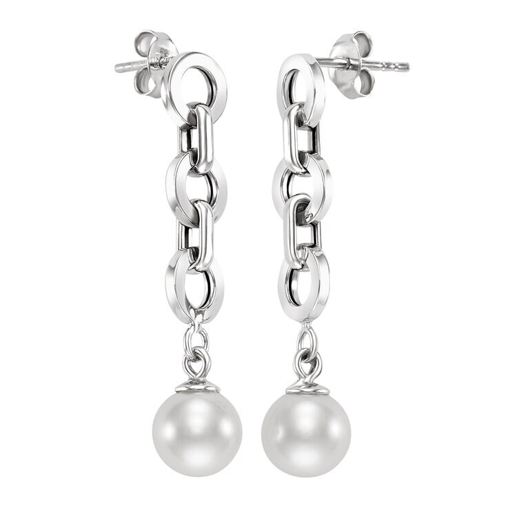 Aretes de Perlas Cultivadas, Oro Blanco de 14K — Imagen 3 de 4