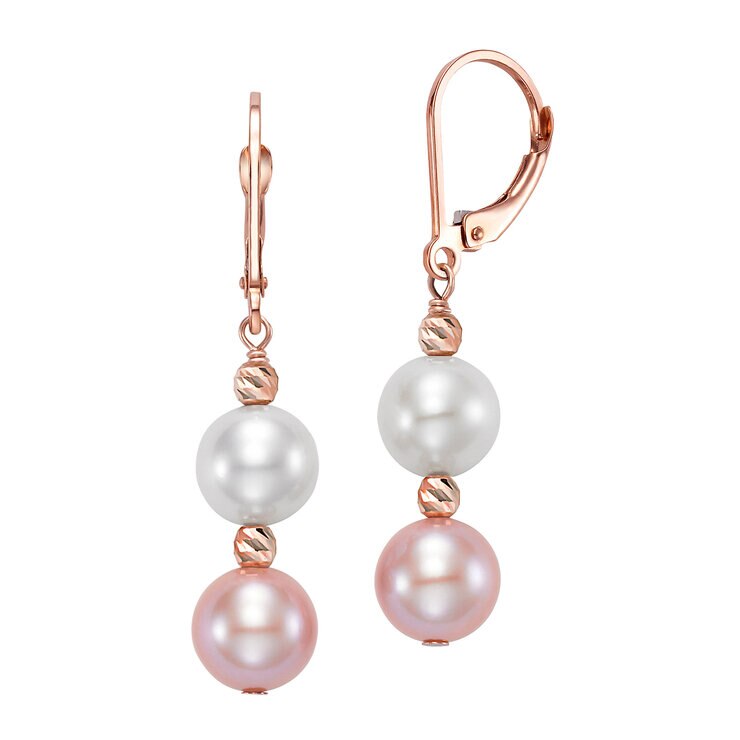 Aretes de Perlas Cultivadas, Oro Rosa de 14K — Imagen 1 de 4