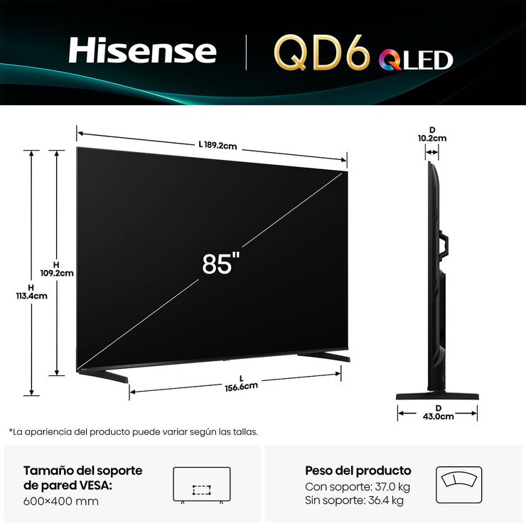 Hisense Pantalla 85" QLED 4K Fire TV — Imagen 3 de 4