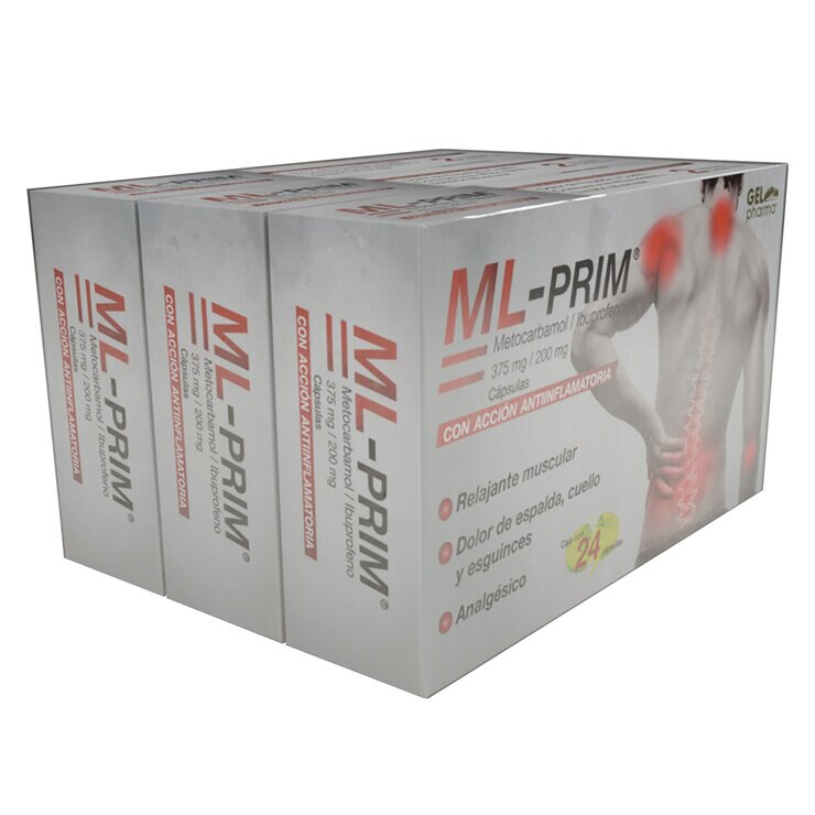 ML PRIM Metocarbamol / Ibuprofeno 4 Cajas de 24 Cápsulas c/u — Imagen 2 de 2