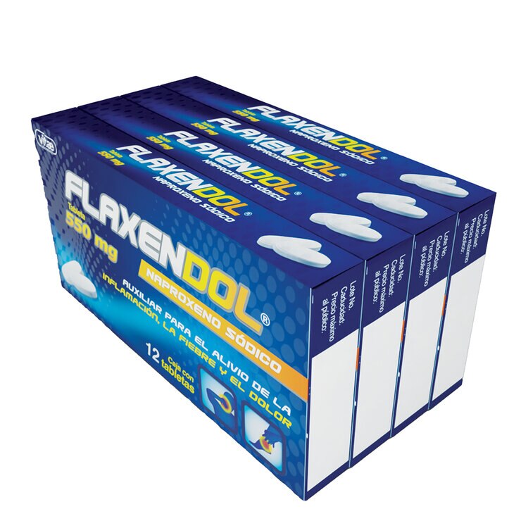 Flaxendol Naproxeno Sodico 550mg 4 Cajas de 12 Tabletas c/u — Imagen 2 de 2