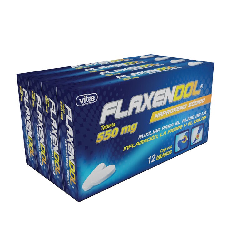 Flaxendol Naproxeno Sodico 550mg 4 Cajas de 12 Tabletas c/u — Imagen 1 de 2