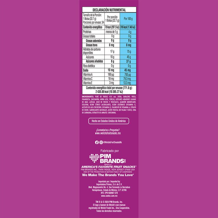 Welch's Gomitas con Puré de Frutas con Centro Líquido 34 pzas de 22.7 g — Imagen 3 de 3