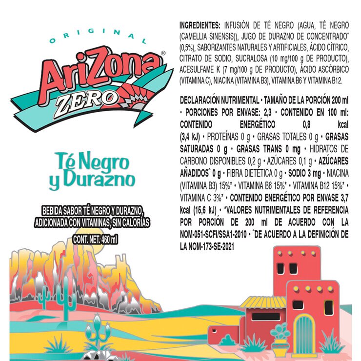 Arizona Zero Té Negro Sabor Durazno 24 latas de 460 ml — Imagen 4 de 4