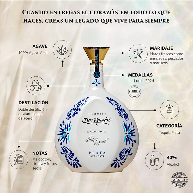 Tequila Don Ramón Cerámica Plata 750 ml — Imagen 2 de 3