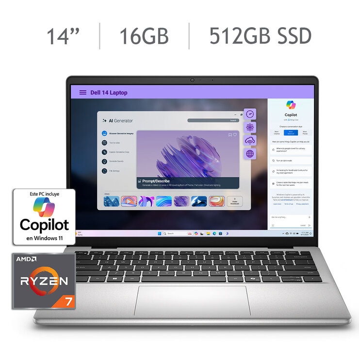 DELL 14 Laptop 14" Full HD+ AMD Ryzen 7 16GB 512GB SSD