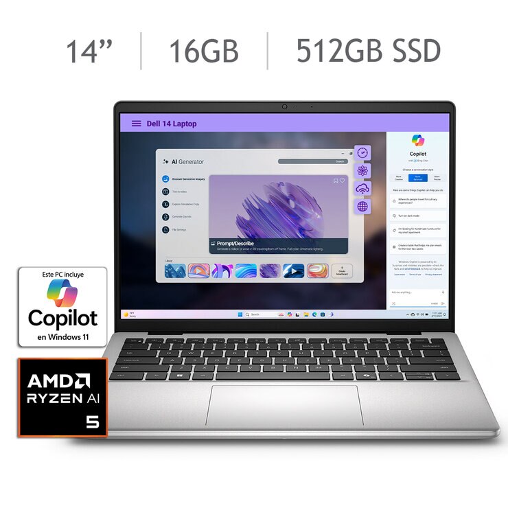 DELL 14 Laptop 14" Full HD+ AMD Ryzen AI 5 16GB 512GB SSD — Imagen 1 de 4