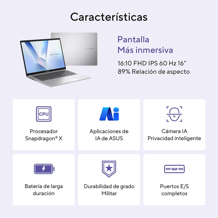 ASUS Vivobook 16 Laptop 16" Snapdragon X 16GB 512 GB SSD — Imagen 4 de 4