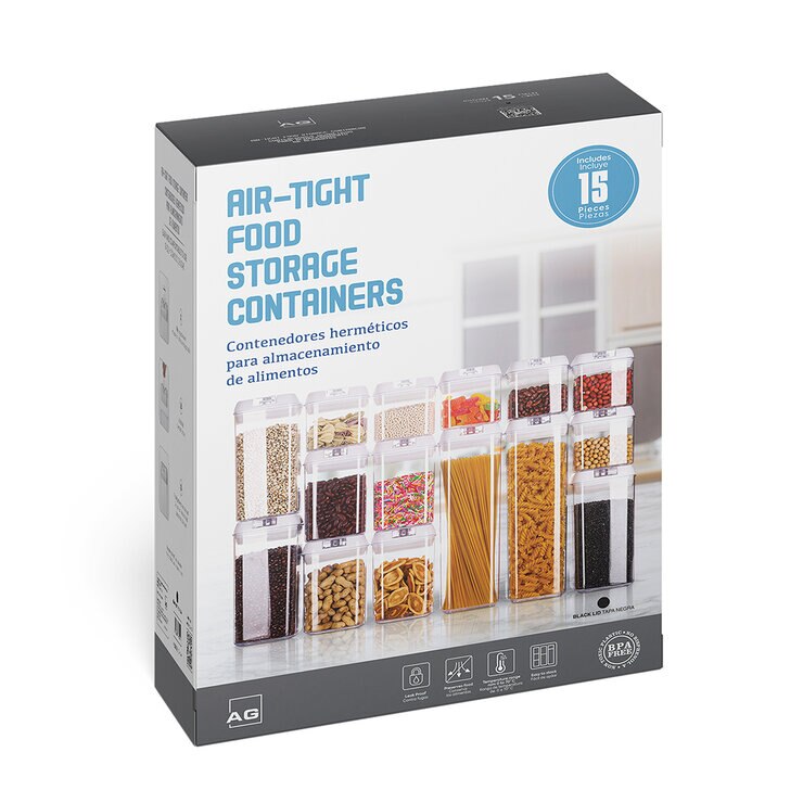 AG Box, Set de 15 Piezas de Contenedores para Alimentos, Color Blanco