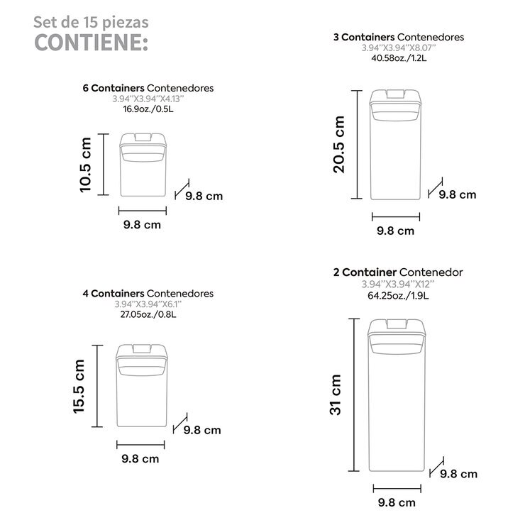 AG Box, Set de 15 Piezas de Contenedores para Alimentos, Color Blanco — Imagen 4 de 4