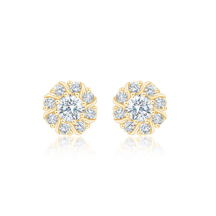 Aretes, 0.48ctw Diamantes, Oro Amarillo de 14K — Imagen 3 de 4
