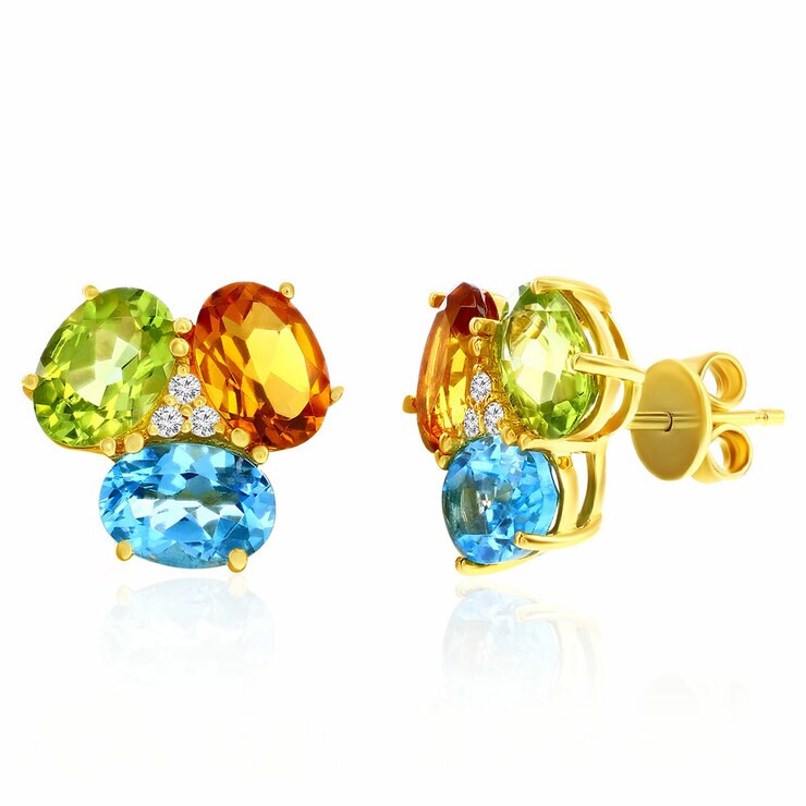 Aretes, Broquel de Piedras Preciosas, Oro Amarillo 14 K — Imagen 2 de 2
