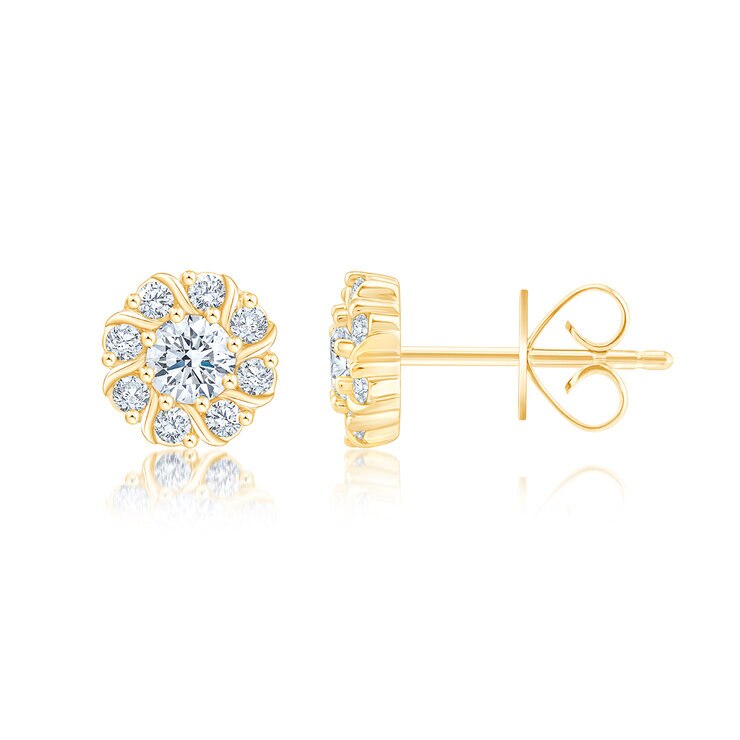 Aretes, 0.48ctw Diamantes, Oro Amarillo de 14K — Imagen 4 de 4