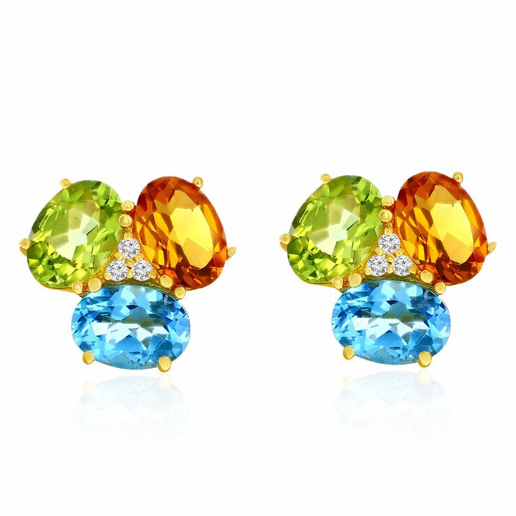 Aretes, Broquel de Piedras Preciosas, Oro Amarillo 14 K — Imagen 1 de 2