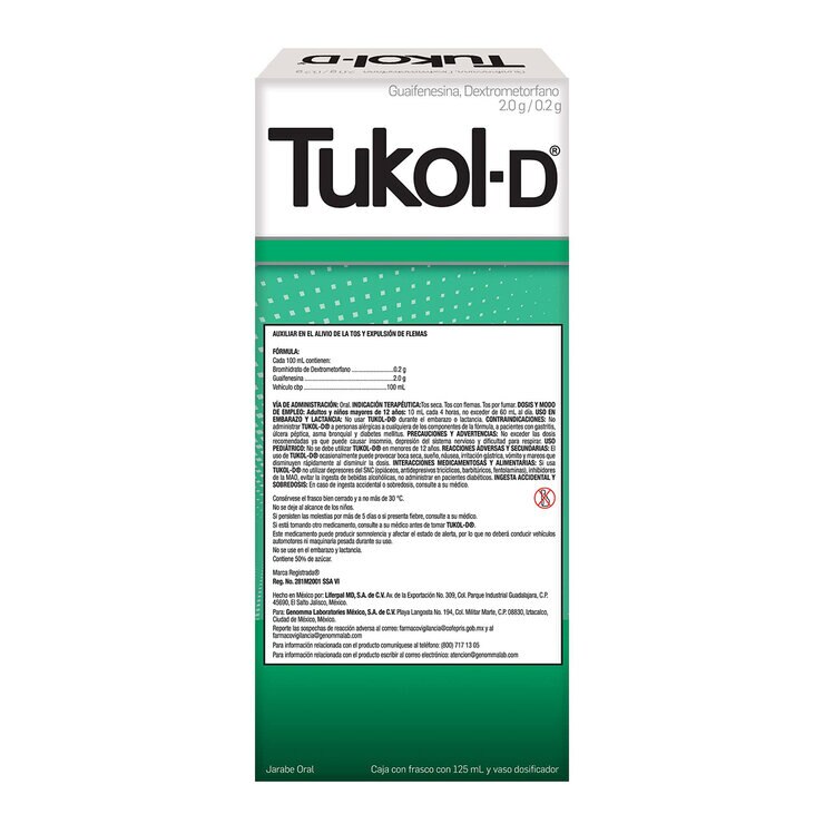 Tukol-D Jarabe Adulto para la tos paquete de 2 frascos de 125ml c/u — Imagen 2 de 2