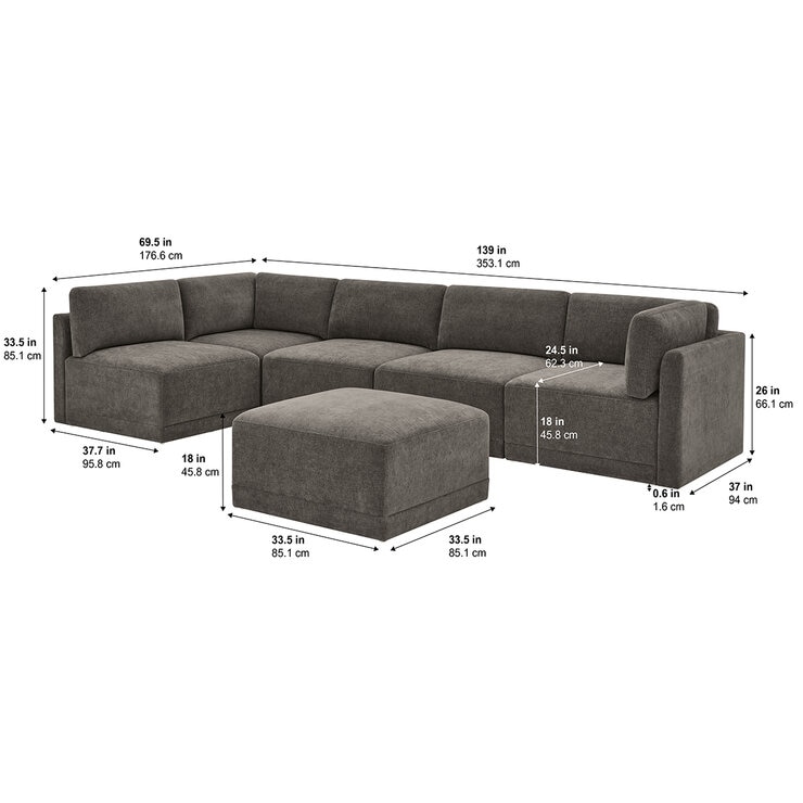 Thomasville, Fallon, Seccional Modular de Tela de 6 Piezas con Otomano — Imagen 2 de 4