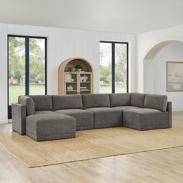 Thomasville, Fallon, Seccional Modular de Tela de 6 Piezas con Otomano — Imagen 1 de 4