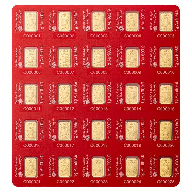 Lingotes de Oro 25 pz de 1g c/u PAMP, Caballo Buena Suerte — Imagen 2 de 4