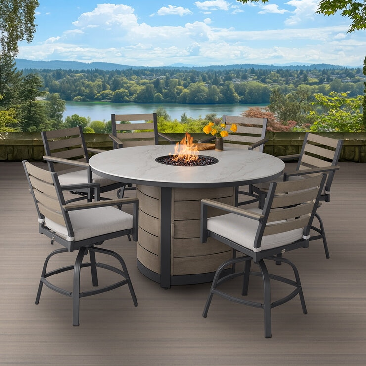 Agio, Nicolet Comedor Alto con Fogatero para Jardín de 7 piezas — Imagen 1 de 4