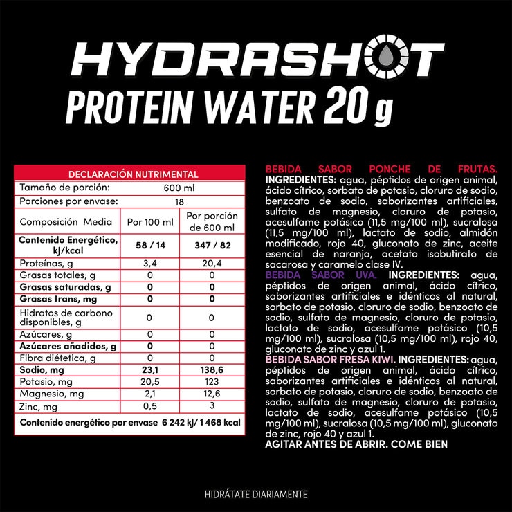 Hydrashot bebida de proteína + electrólitos con 20 g de proteína 18 / 600 ml — Imagen 3 de 4