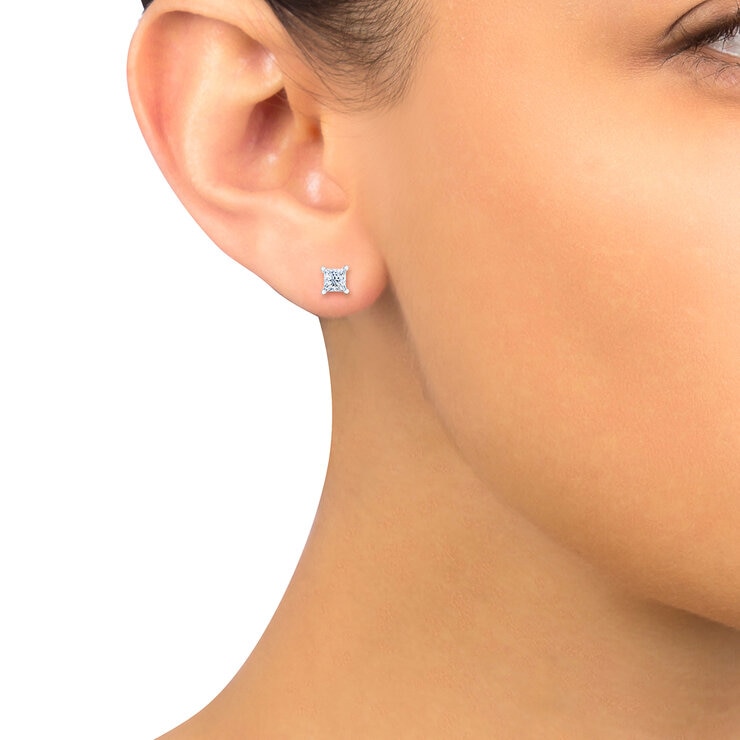 Aretes de Diamantes .73CTW, Oro Blanco 14K — Imagen 3 de 4