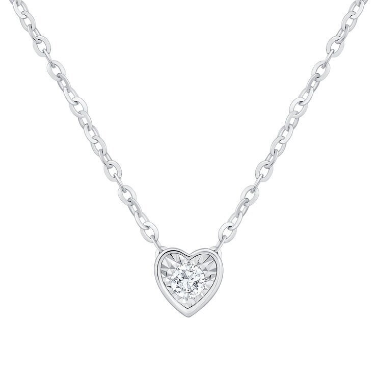 Collar de Diamantes 0.14 CTW, con Dije de Corazón , Oro 14K