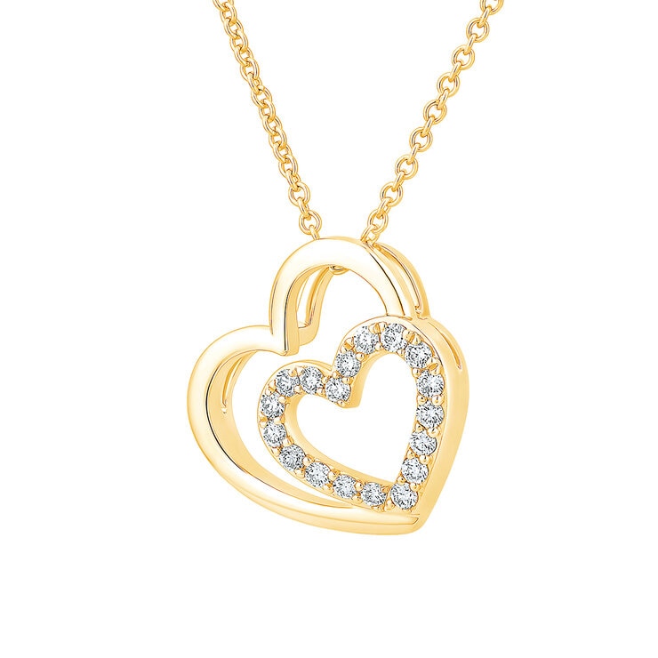Collar de Diamantes 0.15CTW con Dije de Corazón, Oro 14K — Imagen 1 de 4