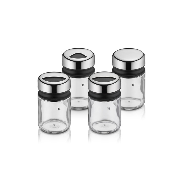 WMF Set de 4 Especieros de Vidrio con Tapa de Acero Inoxidable — Imagen 2 de 3