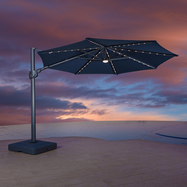 SunVilla, Sombrilla Redonda de 3.5m con Luz LED, Azul