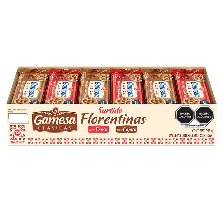 Florentinas Surtido de Galletas Rellenas de Fresa y Cajeta 12 pzas — Imagen 1 de 3