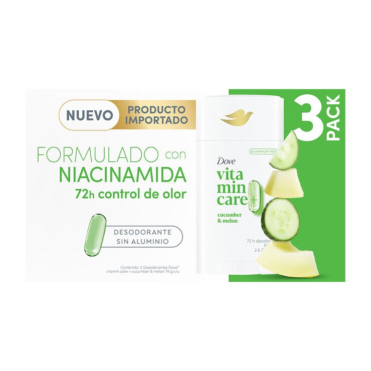 Dove Desodorante Vitamin Care Pepino y Melon 3 pzas de 74 g — Imagen 1 de 4