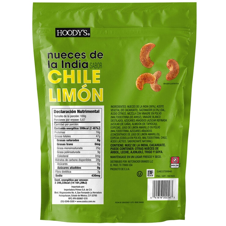 Hoody's Nueces de la India Sabor Chile Limon 567 g — Imagen 2 de 2