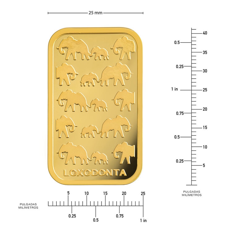 Lingote de Oro 1 oz RAND Elefantes Africanos — Imagen 4 de 4