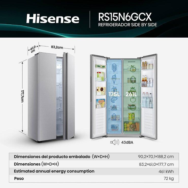 Hisense Refrigerador 15' Side by Side — Imagen 3 de 4