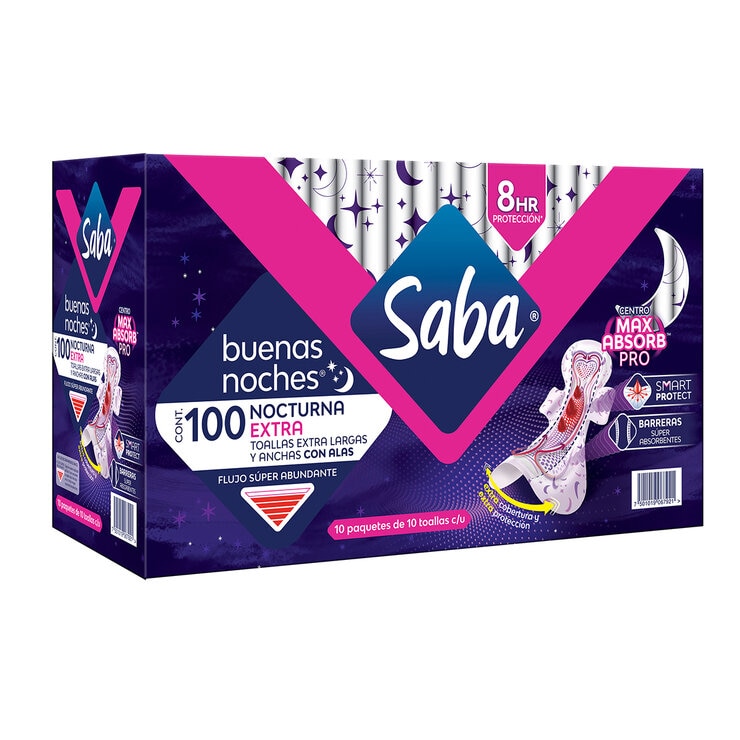 Saba Buenas Noches Extra Toallas Femeninas 100 Pzas — Imagen 3 de 3